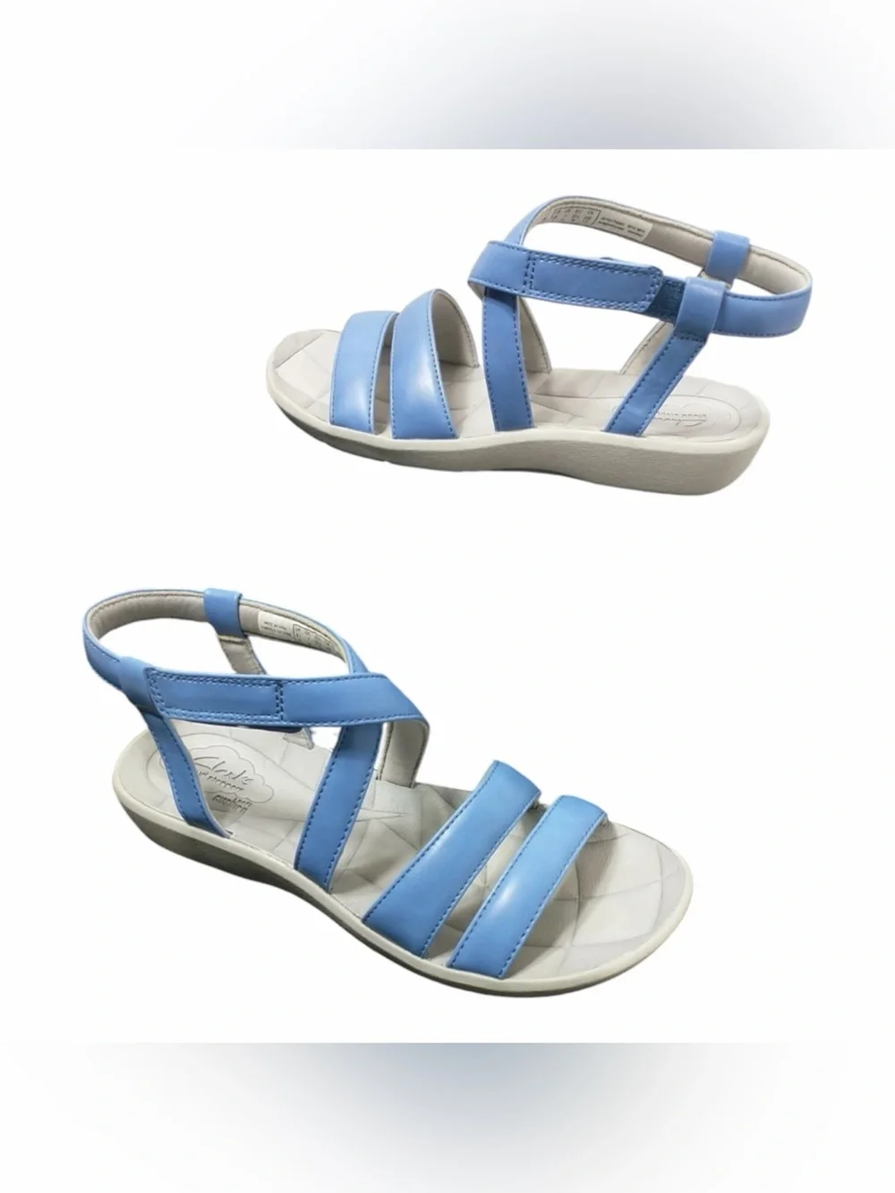Like New Clarks Cloud Stepper Blue 7.5 Strap Soft Cushion Sandals Shoes Strappy